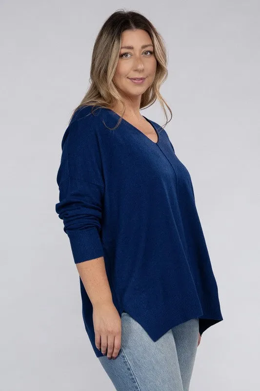 Plus Size Garment Dyed Front Seam Sweater