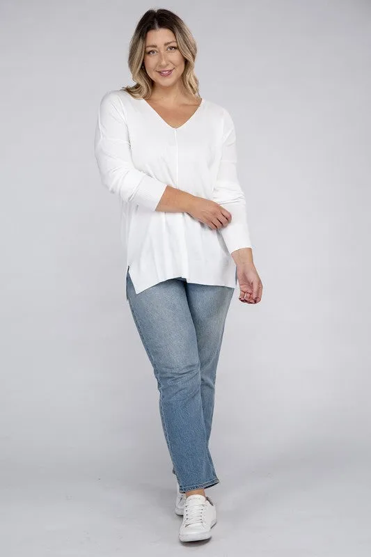 Plus Size Garment Dyed Front Seam Sweater