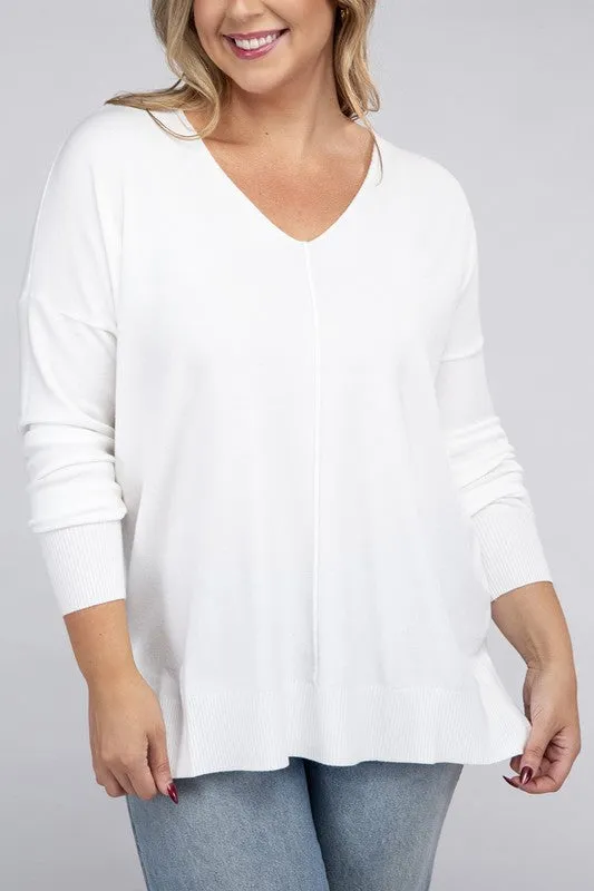 Plus Size Garment Dyed Front Seam Sweater