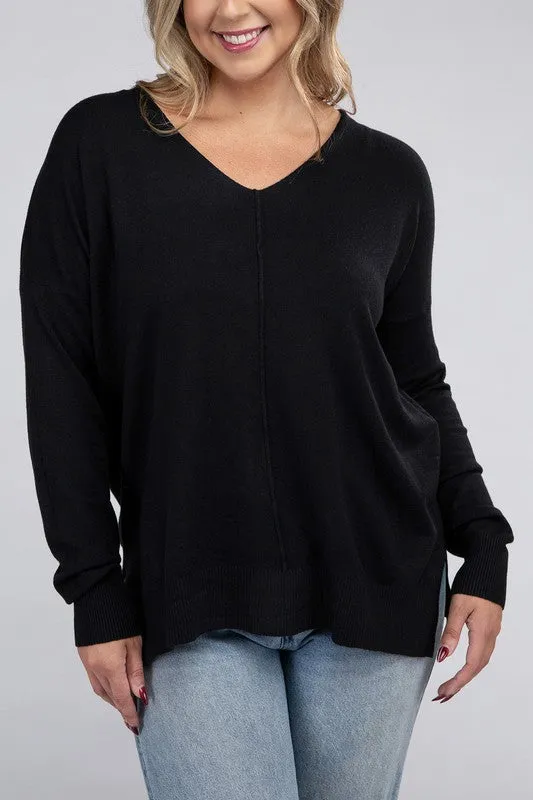 Plus Size Garment Dyed Front Seam Sweater