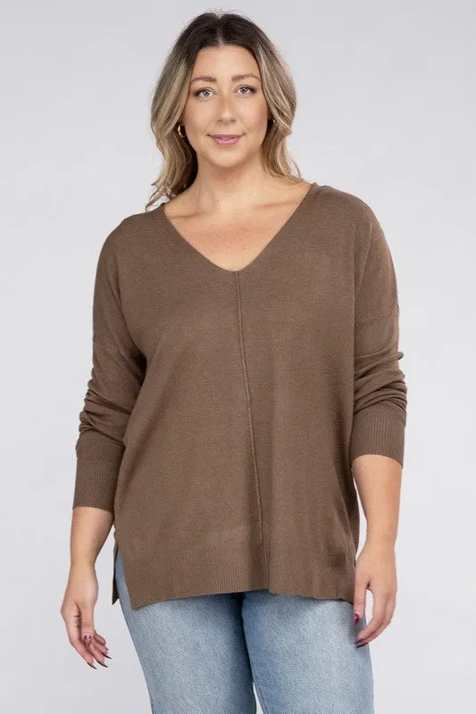 Plus Size Garment Dyed Front Seam Sweater