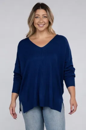 Plus Size Garment Dyed Front Seam Sweater