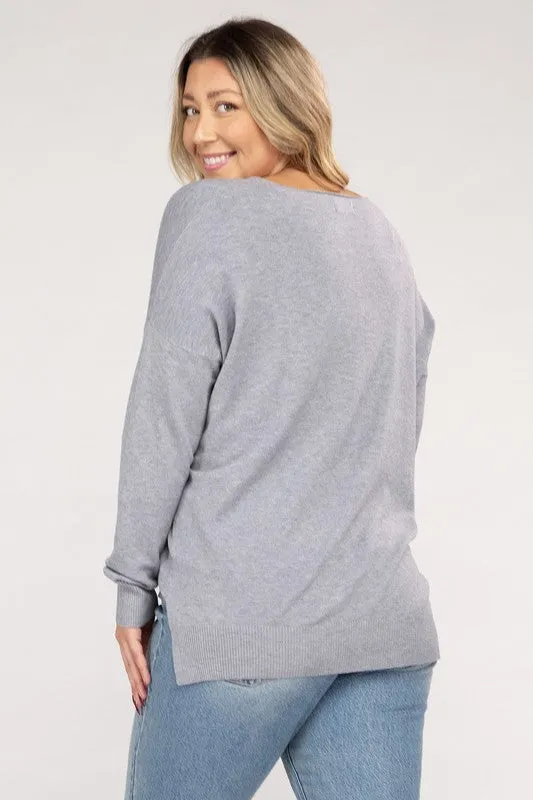 Plus Size Garment Dyed Front Seam Sweater