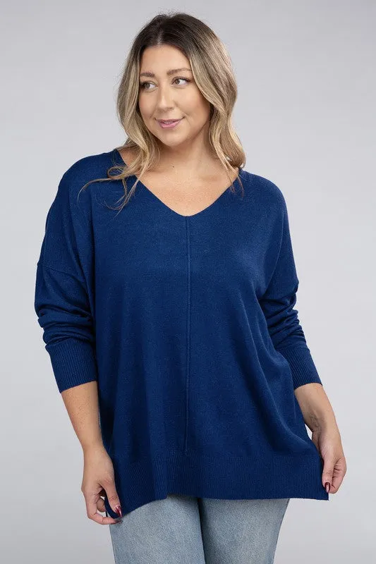 Plus Size Garment Dyed Front Seam Sweater