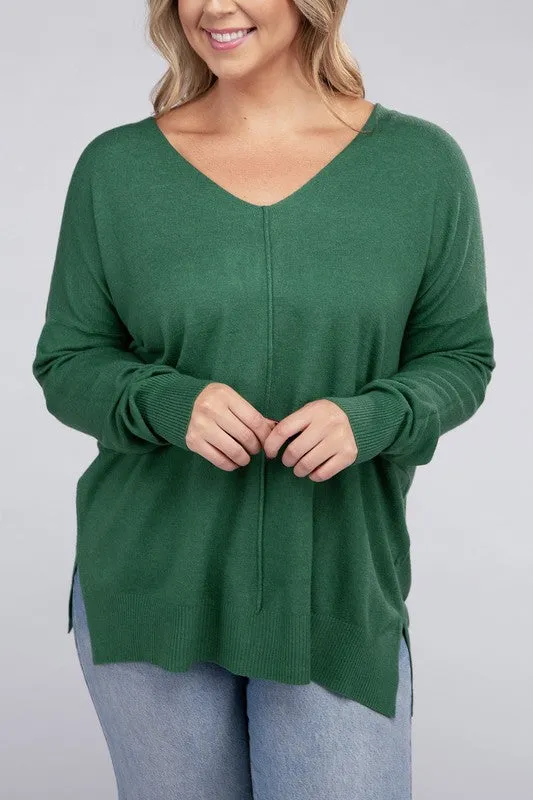 Plus Size Garment Dyed Front Seam Sweater