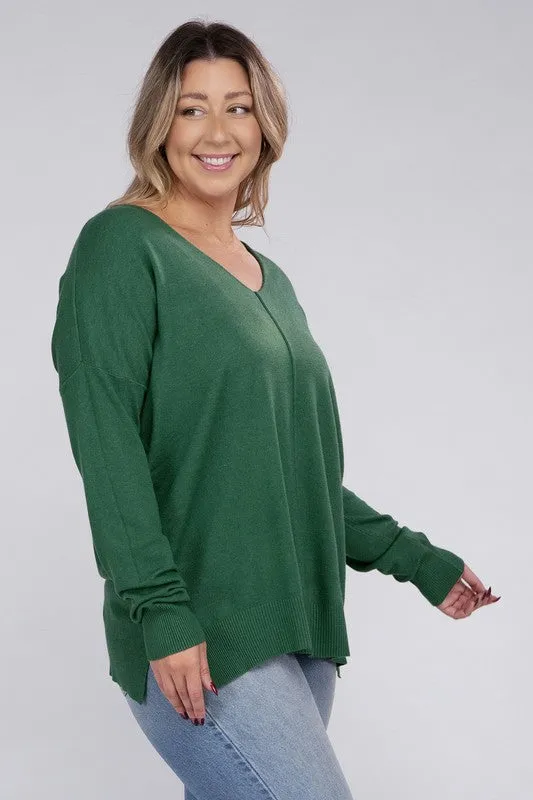 Plus Size Garment Dyed Front Seam Sweater