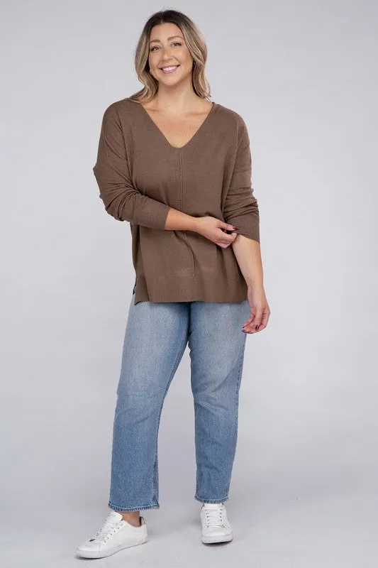 Plus Size Garment Dyed Front Seam Sweater