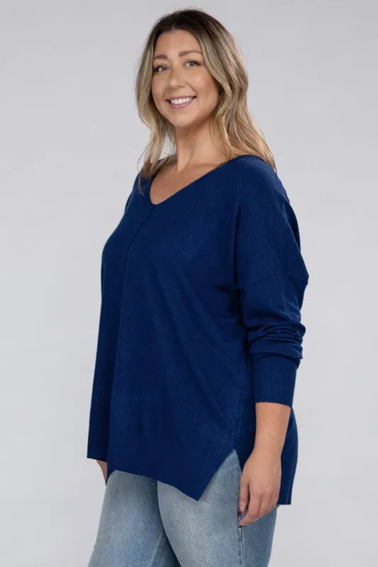 Plus Size Garment Dyed Front Seam Sweater