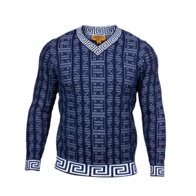 Prestige Navy Blue V-Neck Men's Sweaters Greek Key Lightweight