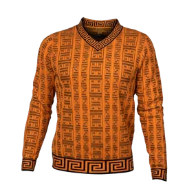 Prestige Orange Men's V-Neck Fashion Design Pullover Sweaters