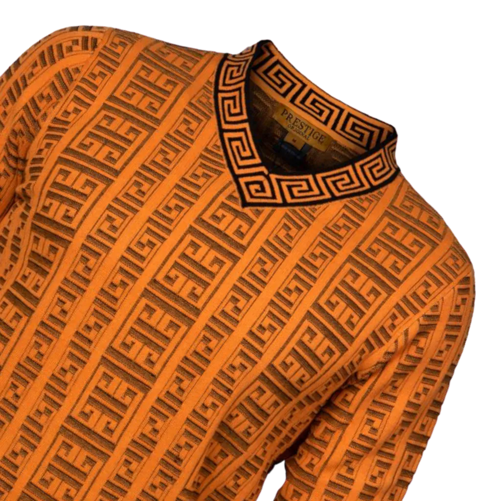 Prestige Orange Men's V-Neck Fashion Design Pullover Sweaters