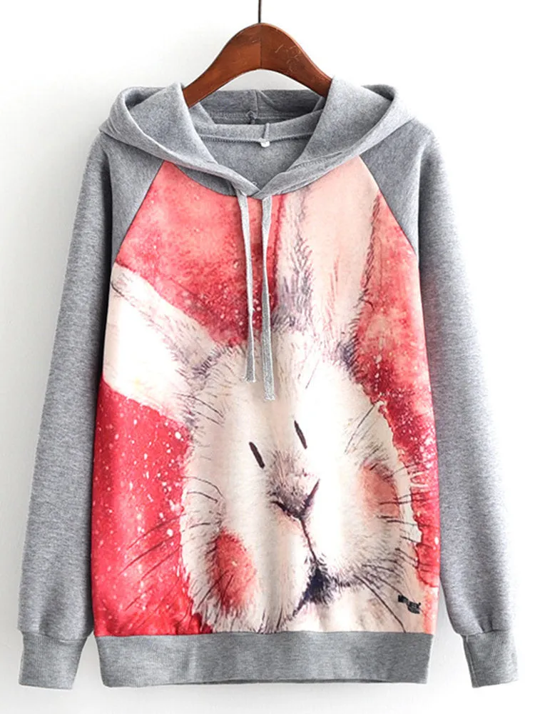 Print Patchwork Hooded Women Hoodies