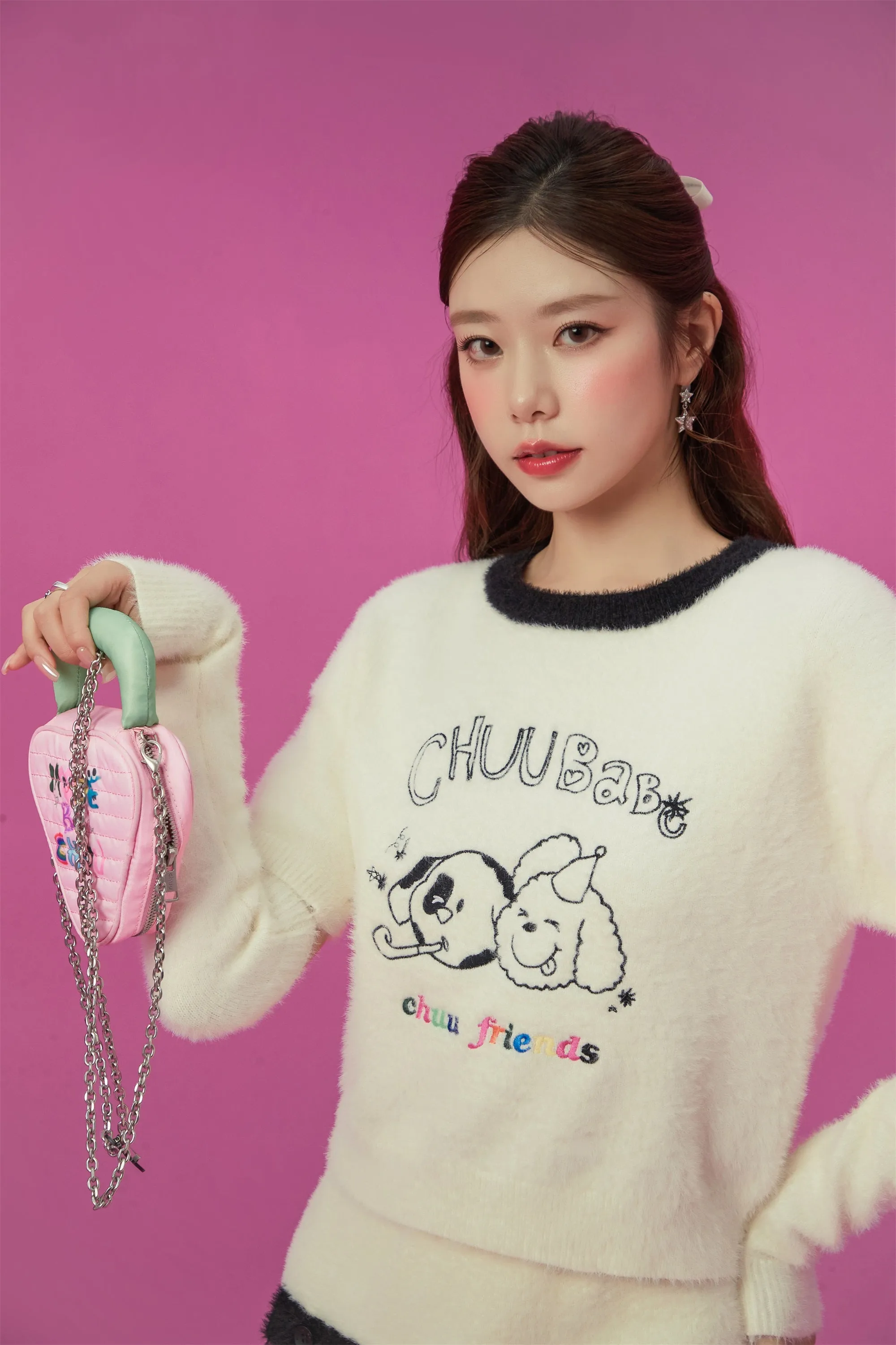 Puppy Character Cutout Knit Sweater