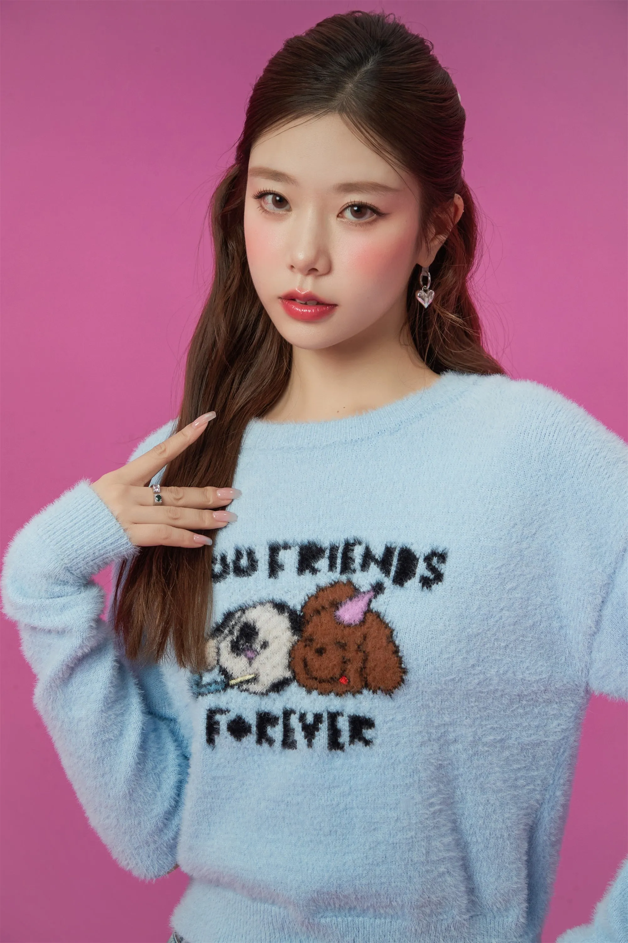 Puppy Character Cutout Knit Sweater