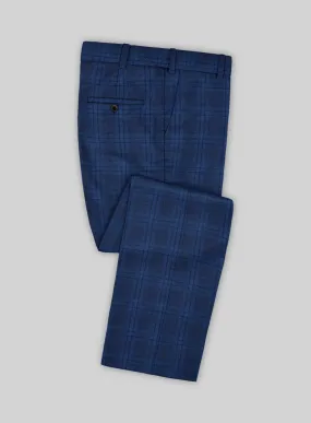 Reda Cobalt Blue Checks Wool Pants