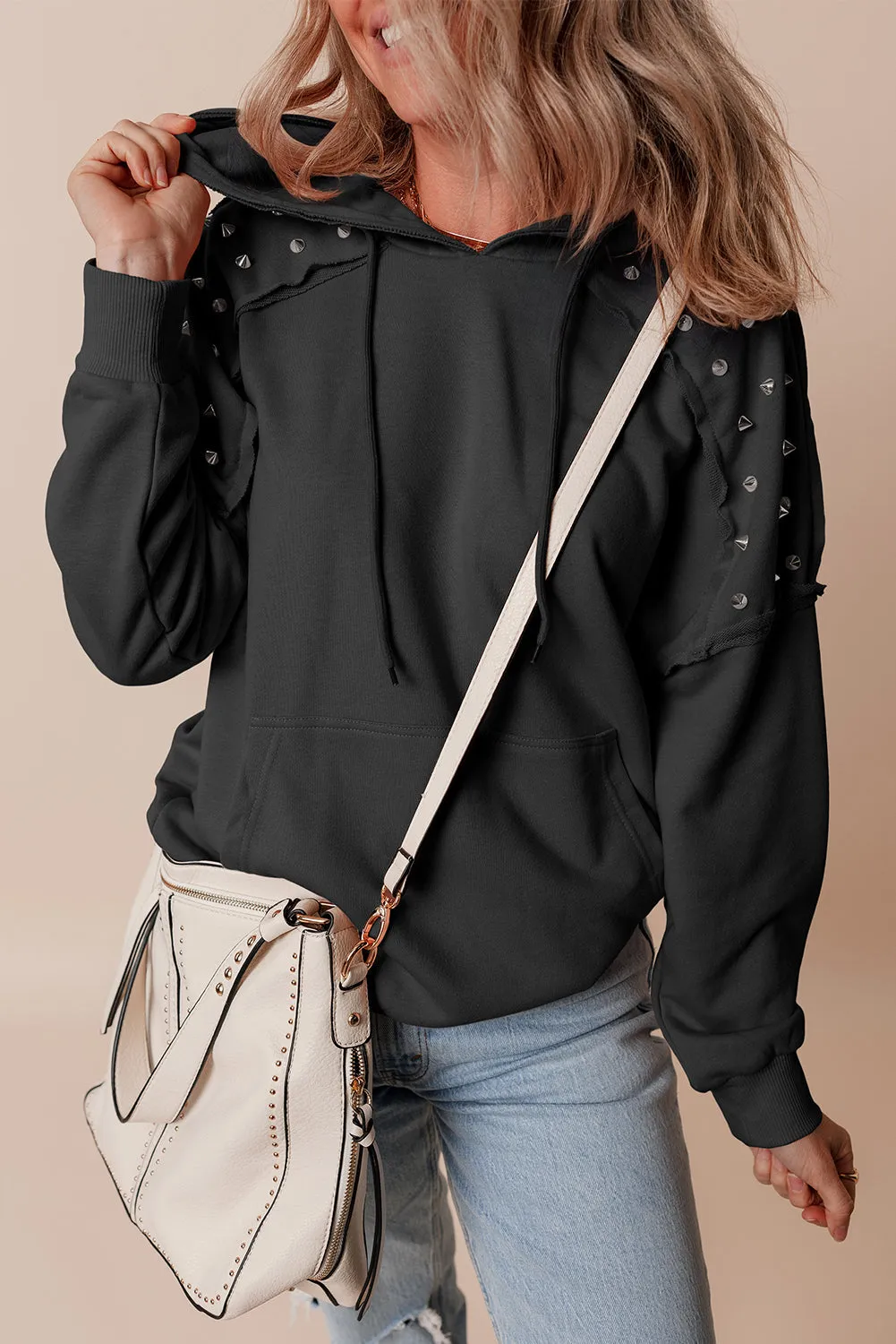 Rivet Stud Raglan Sleeve Hoodie