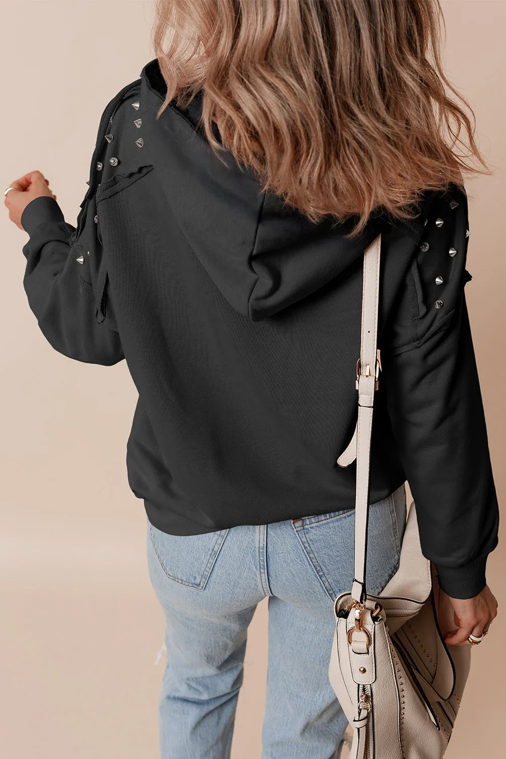 Rivet Stud Raglan Sleeve Hoodie