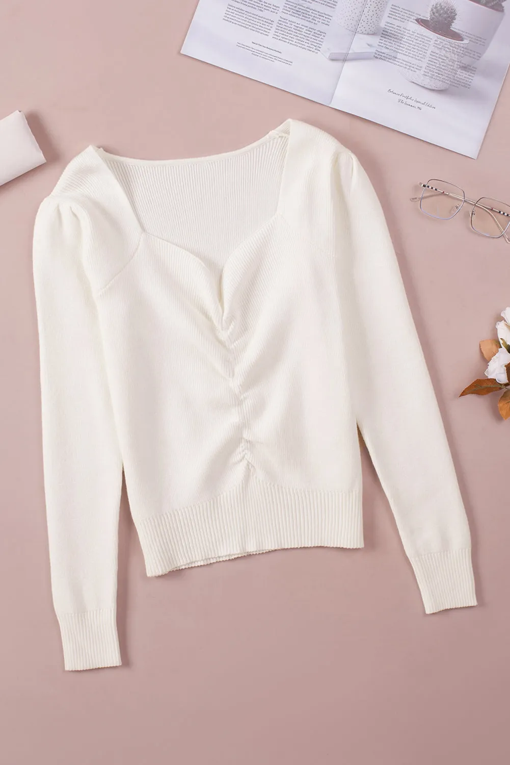 Ruched Sweetheart Knit Sweater