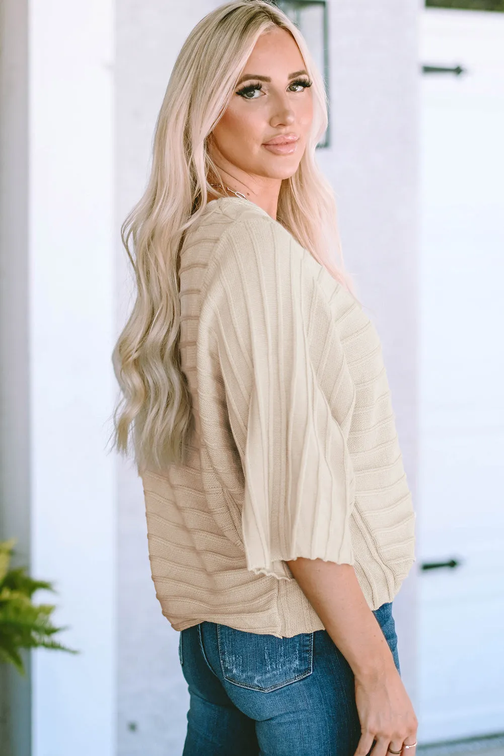 Seam Ribbed Knit Dolman Sweater