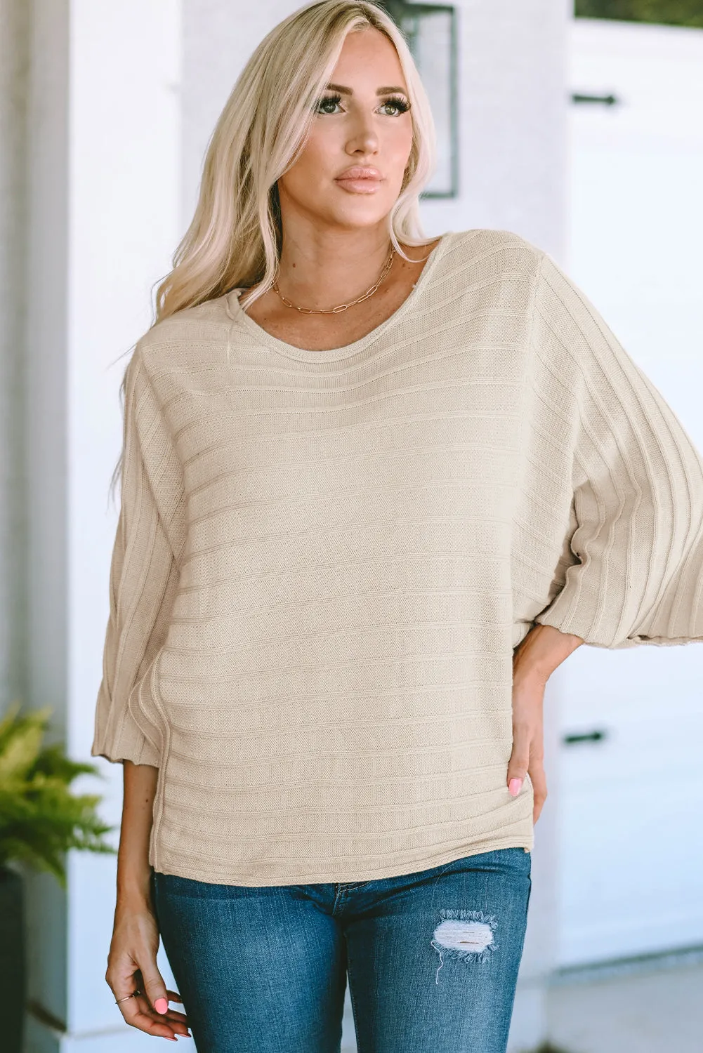 Seam Ribbed Knit Dolman Sweater