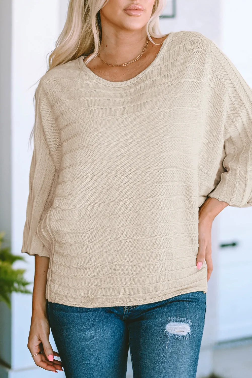 Seam Ribbed Knit Dolman Sweater