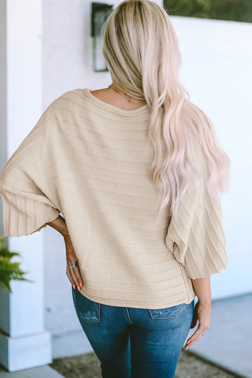 Seam Ribbed Knit Dolman Sweater