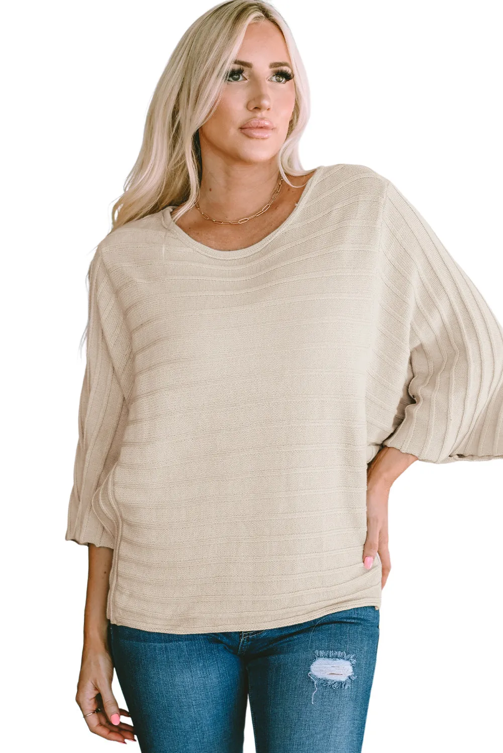 Seam Ribbed Knit Dolman Sweater