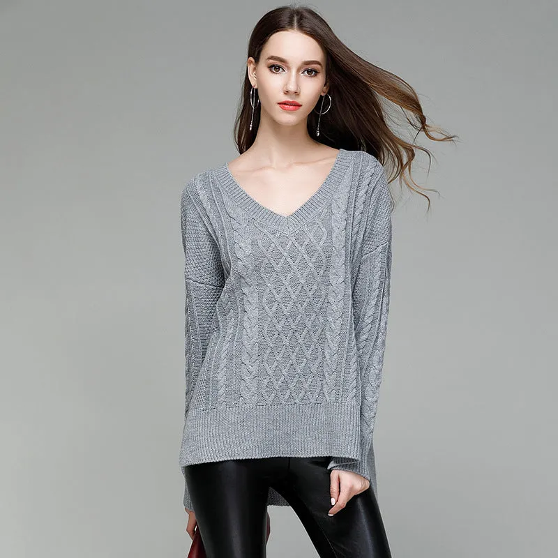 Sexy Split V- neck Long Sleeve Sweaters