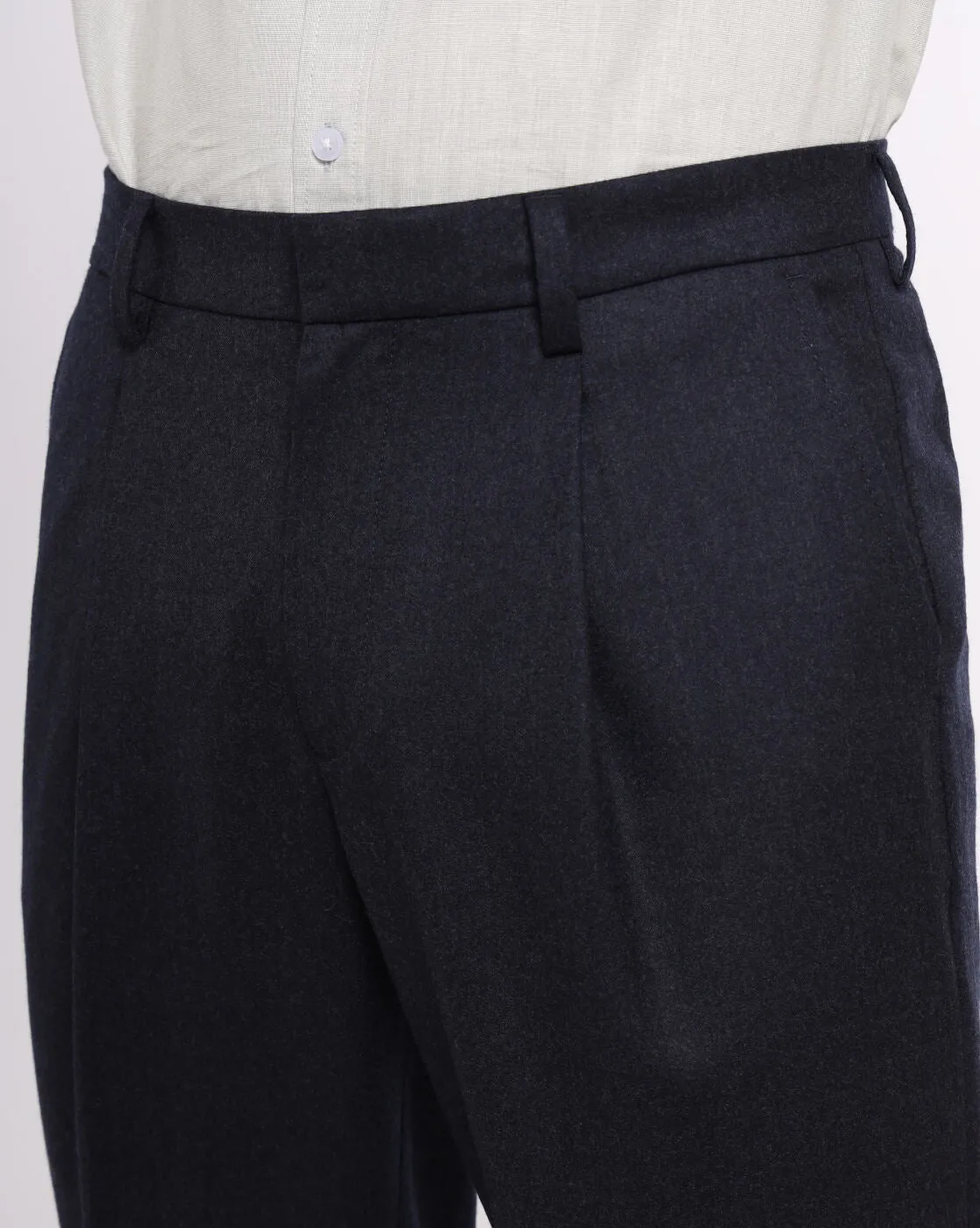 Single Pleat Wool Pants - Deep Navy