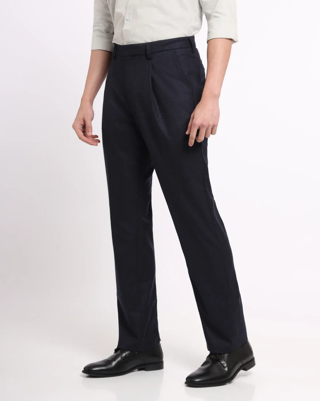 Single Pleat Wool Pants - Deep Navy