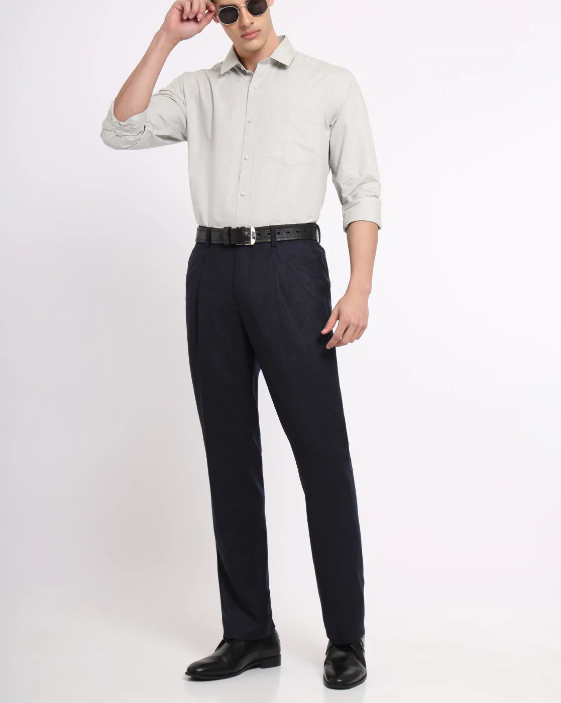 Single Pleat Wool Pants - Deep Navy