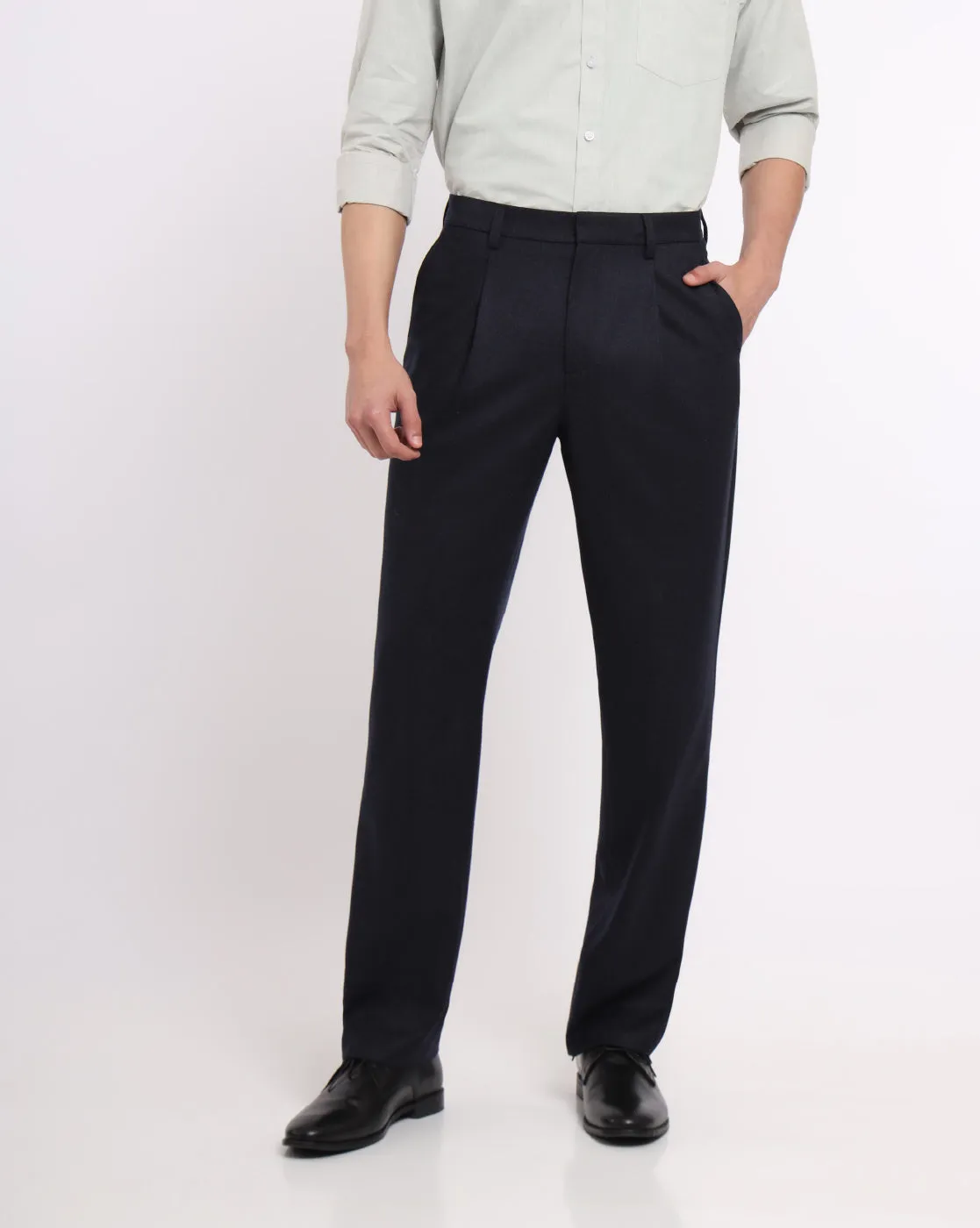 Single Pleat Wool Pants - Deep Navy