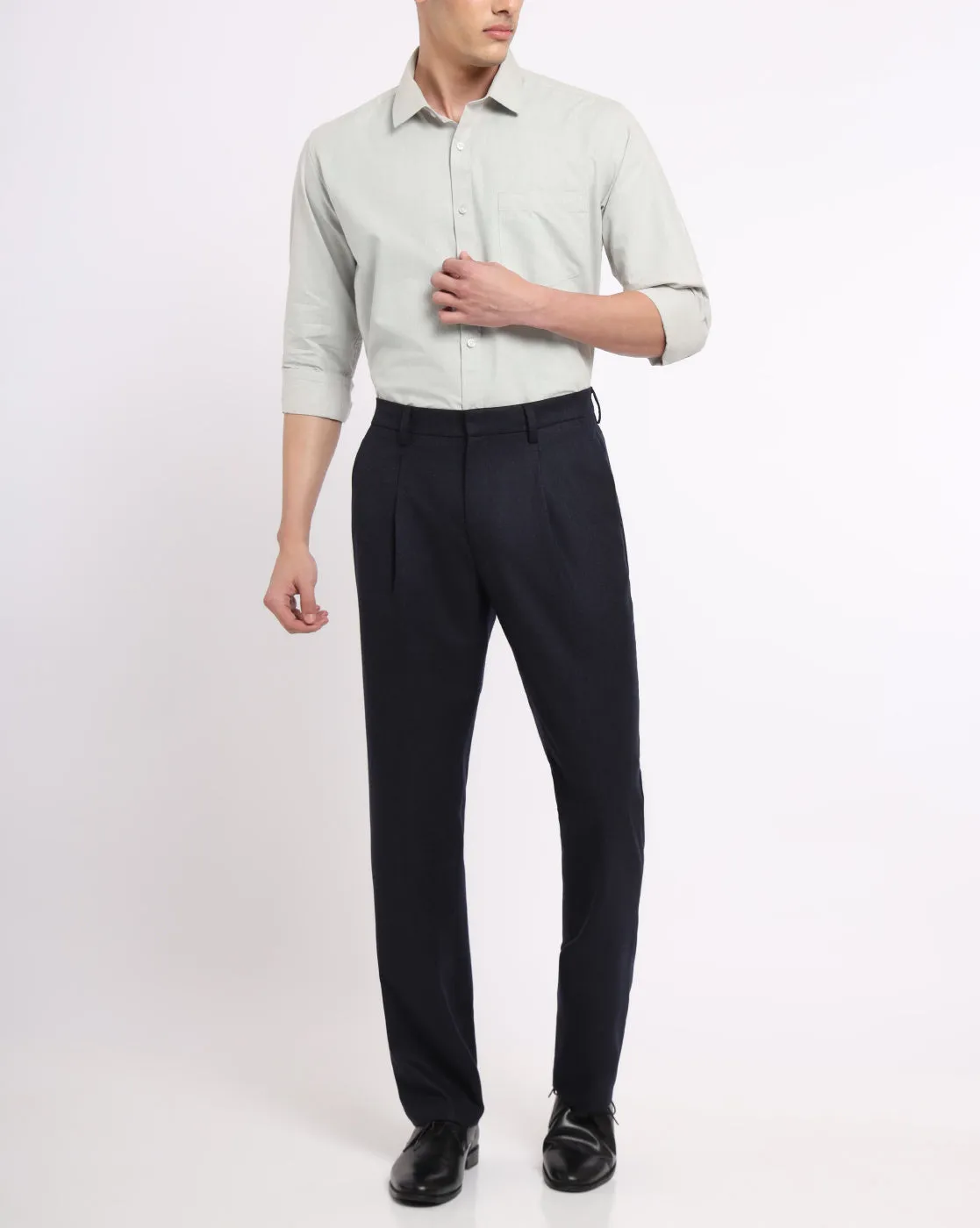 Single Pleat Wool Pants - Deep Navy