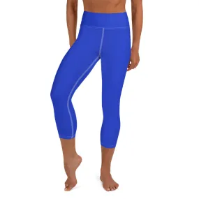 Solid Blue Capris Yoga Tights, Best Blue Color Women's Best Yoga Capri Leggings Workout Pants- Made in USA/ EU