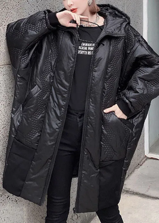 Street Black hooded zippered Pockets Winter coats