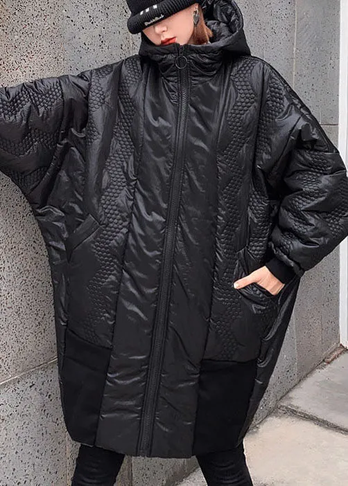 Street Black hooded zippered Pockets Winter coats