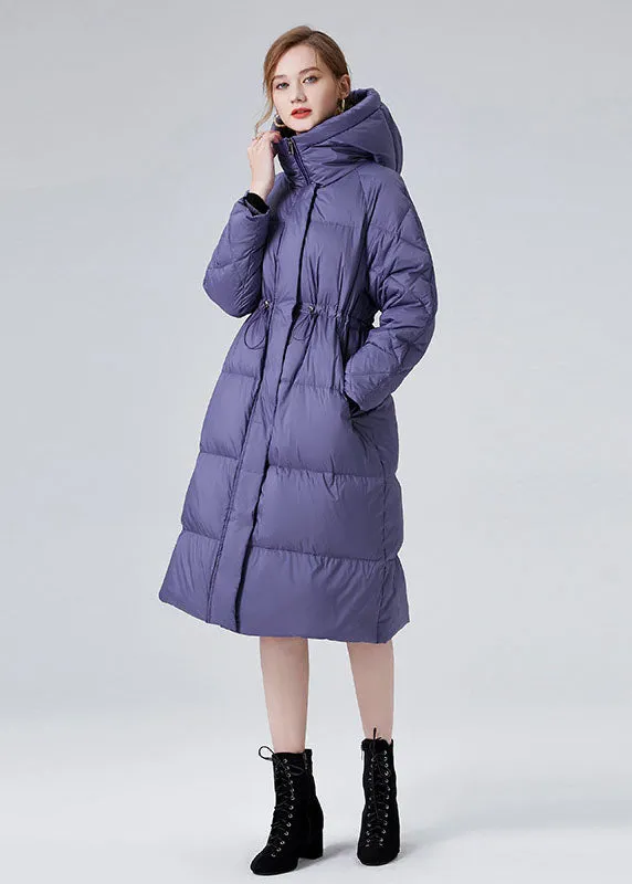 Style Purple Hooded Drawstring Duck Down Puffer Jacket Winter