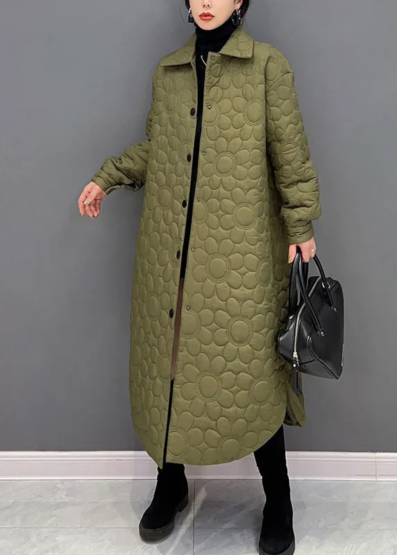 Stylish Green Peter Pan Collar Warm Fleece Thick Button Long Parka Winter