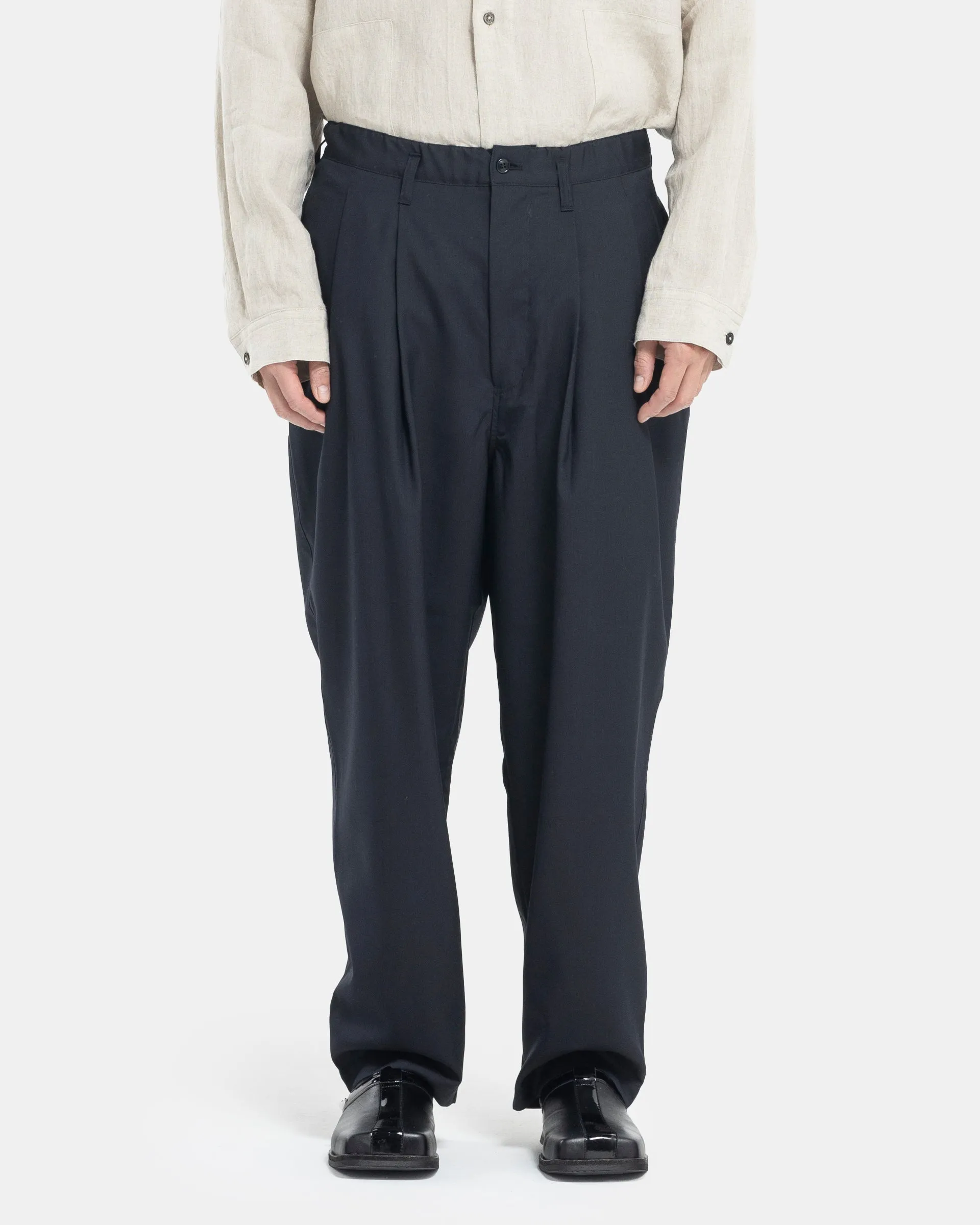 Summer Wool Wide Pants in Black Navy