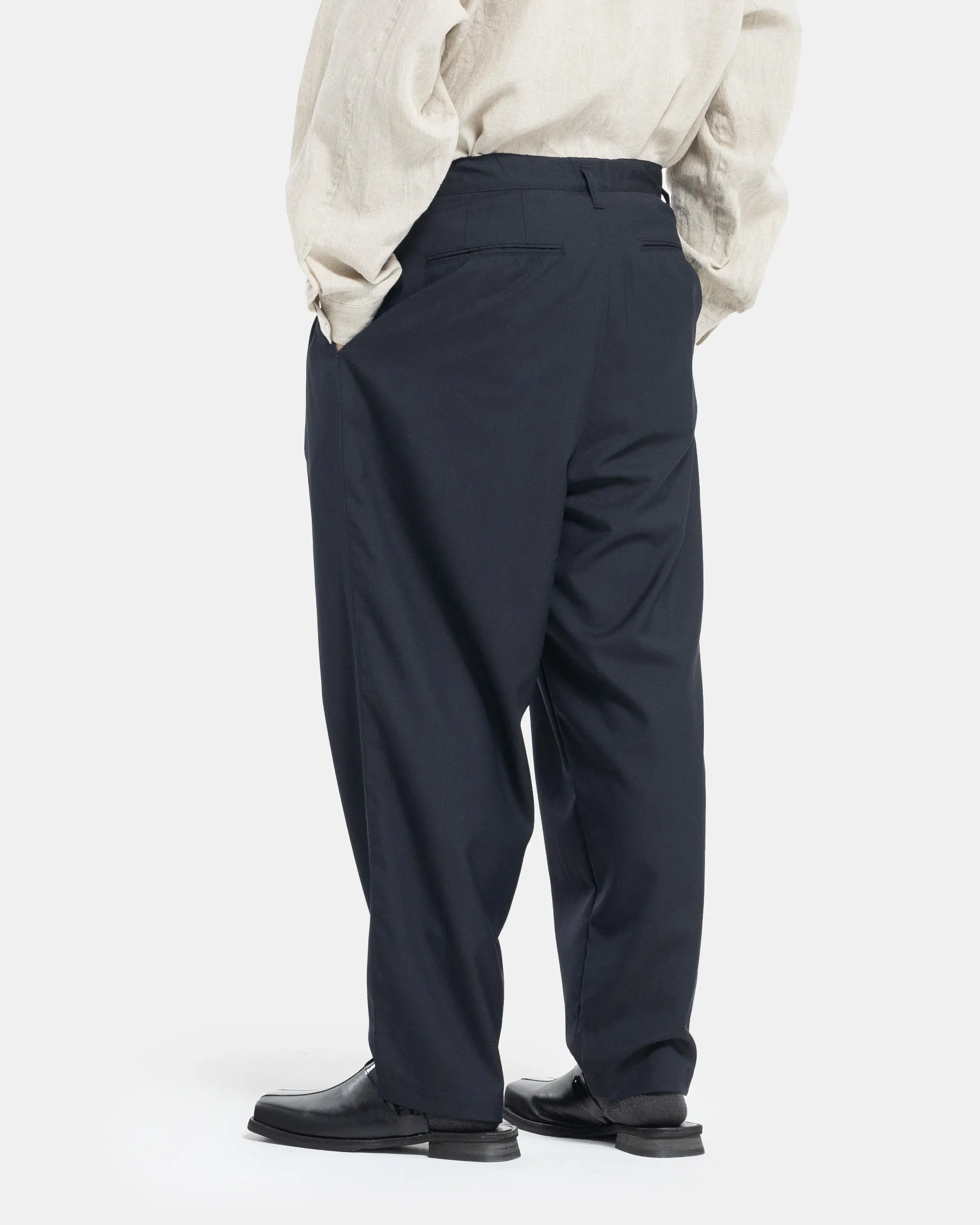 Summer Wool Wide Pants in Black Navy