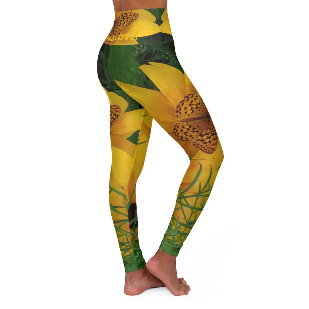 The FLOWER LOVE Collection - "Butterfly Beauty" Design High-Waisted Yoga Leggings, Fitness Leggings, Nature-Inspired Leggings, Butterfly Leggings