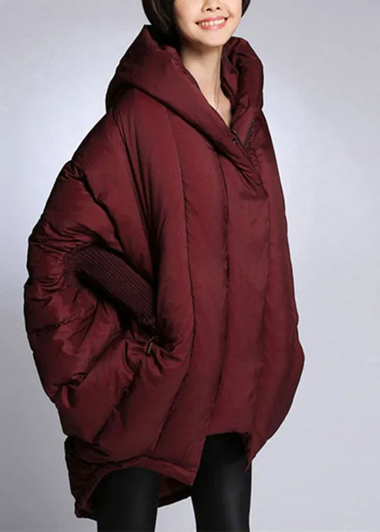 Trendy Mulberry hooded zippered Cloak Sleeves Winter Duck Down coat