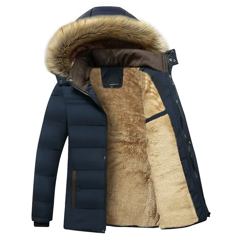 Warm Thick Fleece Waterproof Hooded Fur Parka Jackets