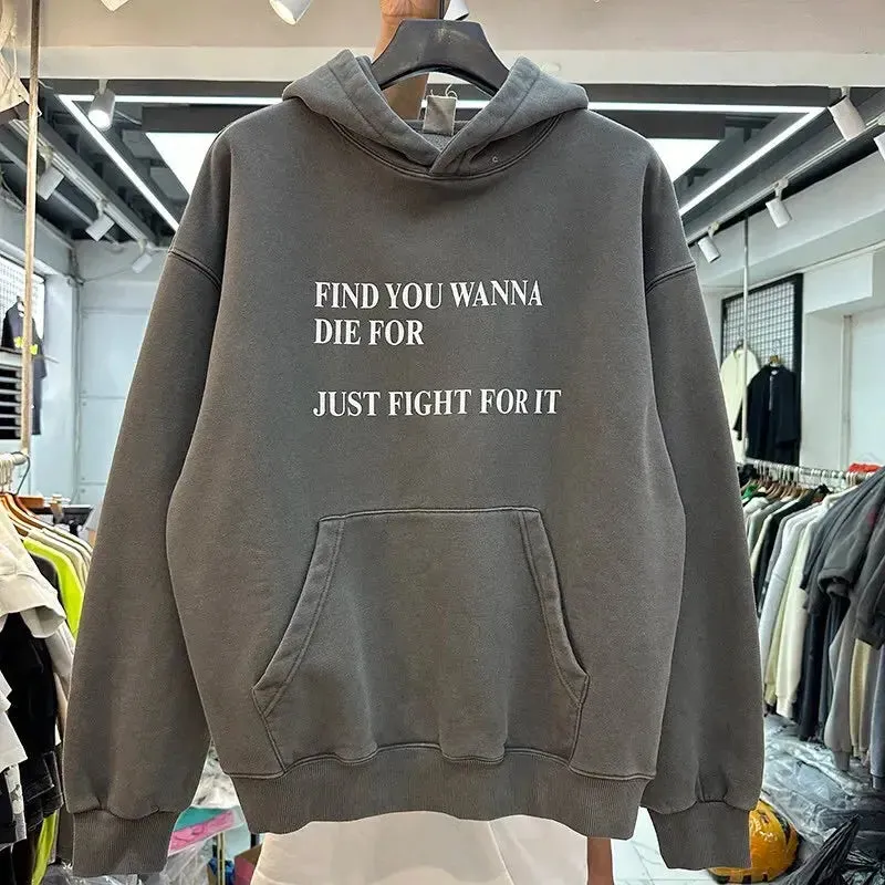 Washed Graphic Letter Design Fleece Hoodie