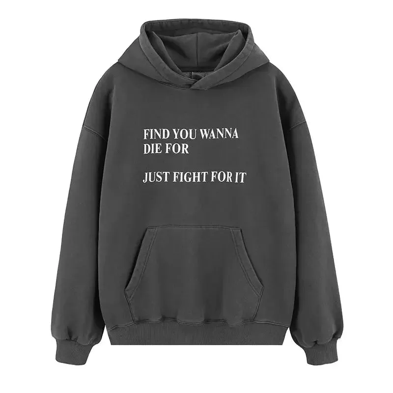 Washed Graphic Letter Design Fleece Hoodie