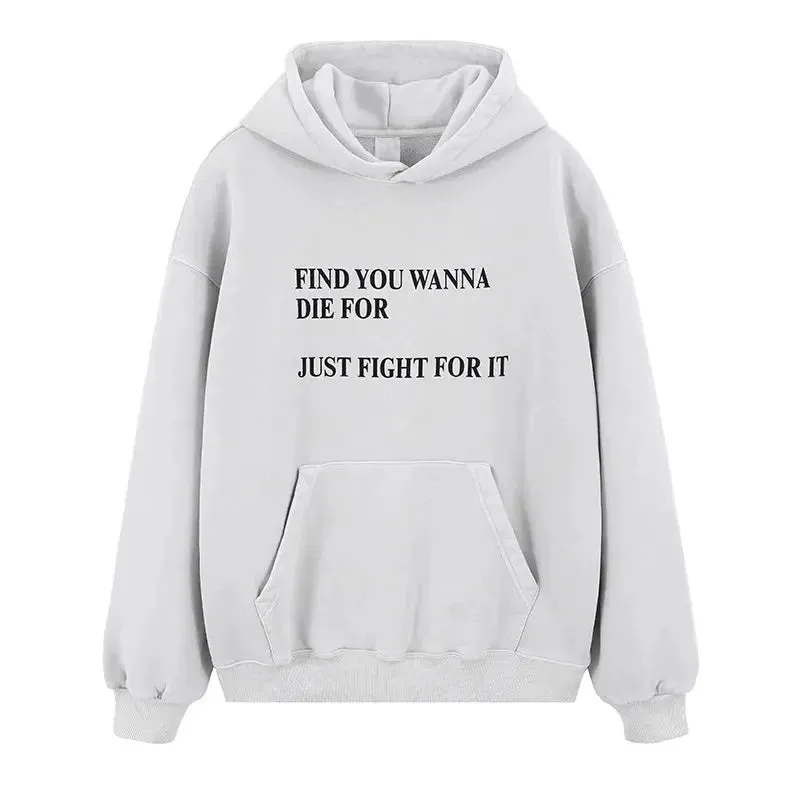 Washed Graphic Letter Design Fleece Hoodie