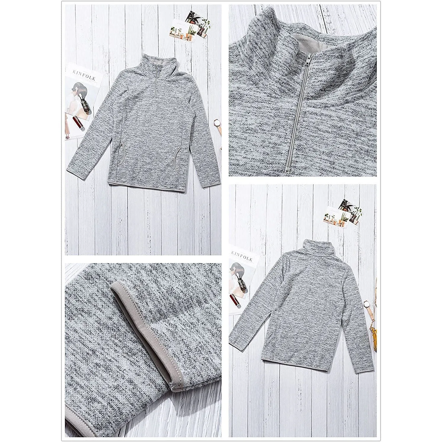 Women Casual Long Sleeve Stand Collar with Pockets