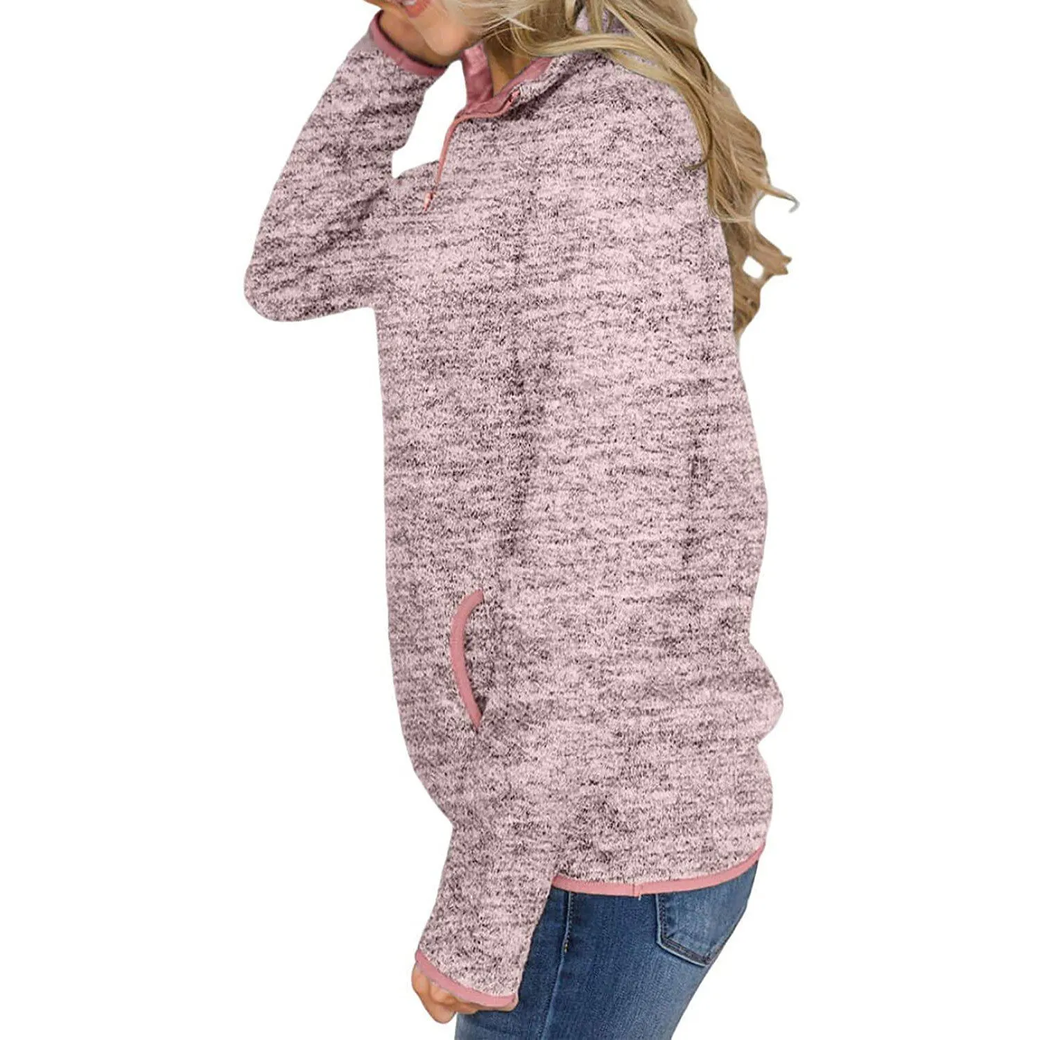 Women Casual Long Sleeve Stand Collar with Pockets