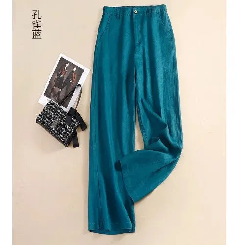 Women's Cotton Linen Fashion Designer Wide Leg Pants