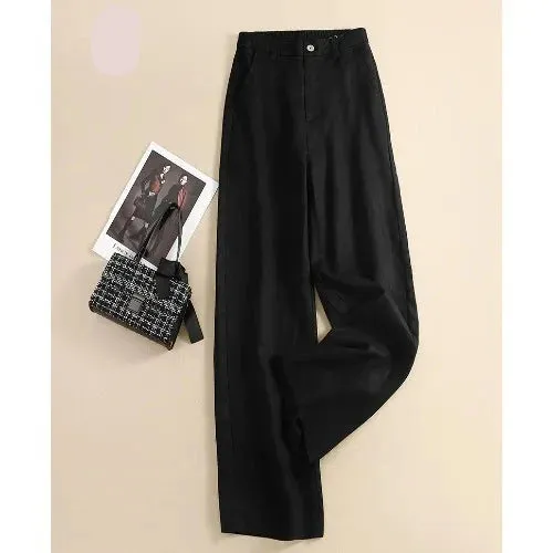 Women's Cotton Linen Fashion Designer Wide Leg Pants